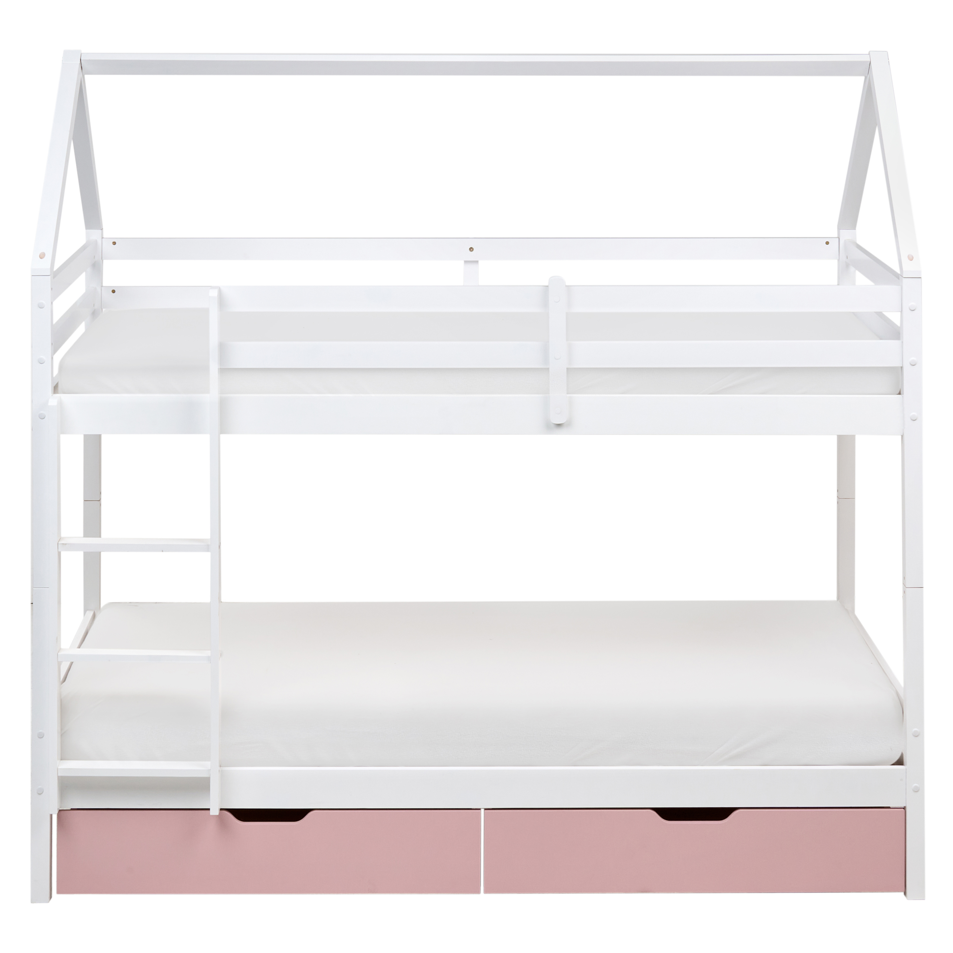 Letto a castello in legno di pino con cassetti bianchi e rosa 90 x 200 cm cameretta bambini