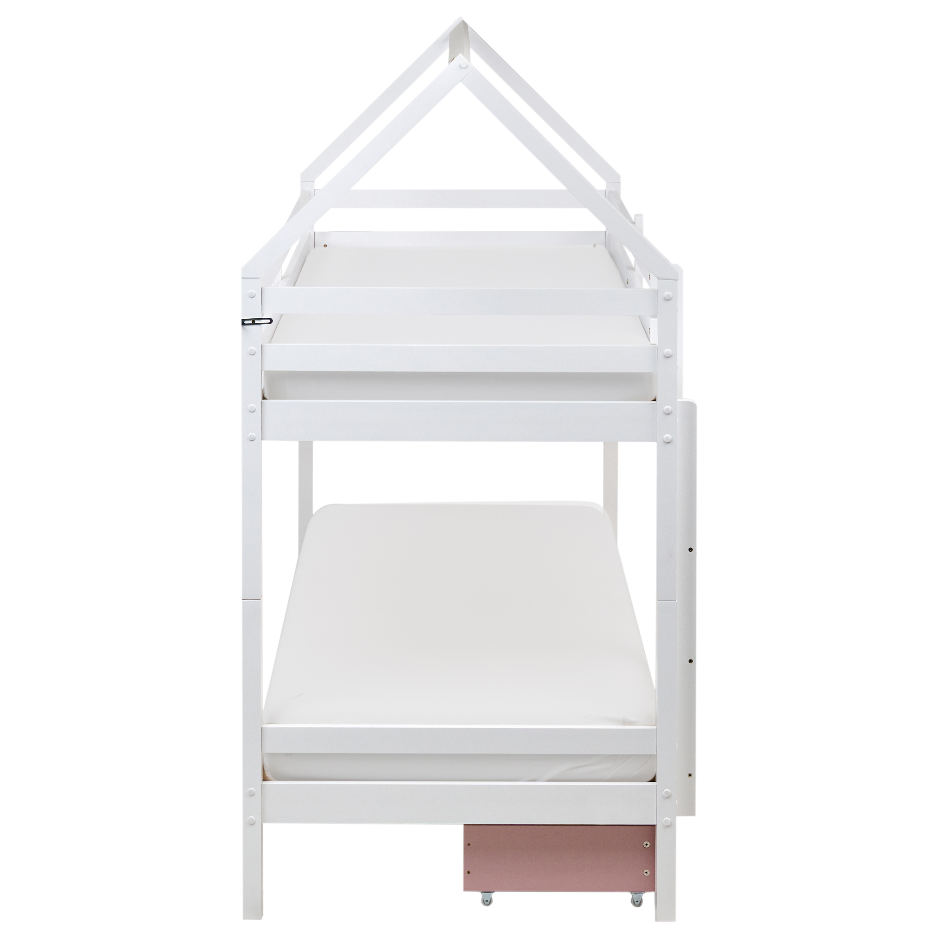 Letto a castello in legno di pino con cassetti bianchi e rosa 90 x 200 cm cameretta bambini
