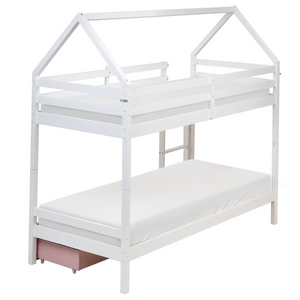 Letto a castello in legno di pino con cassetti bianchi e rosa 90 x 200 cm cameretta bambini