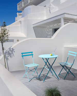 Set da Esterno 3 pezzi Tavolino e 2 Sedile Pieghevoli in Metallo Blu