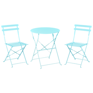 Set da Esterno 3 pezzi Tavolino e 2 Sedile Pieghevoli in Metallo Blu