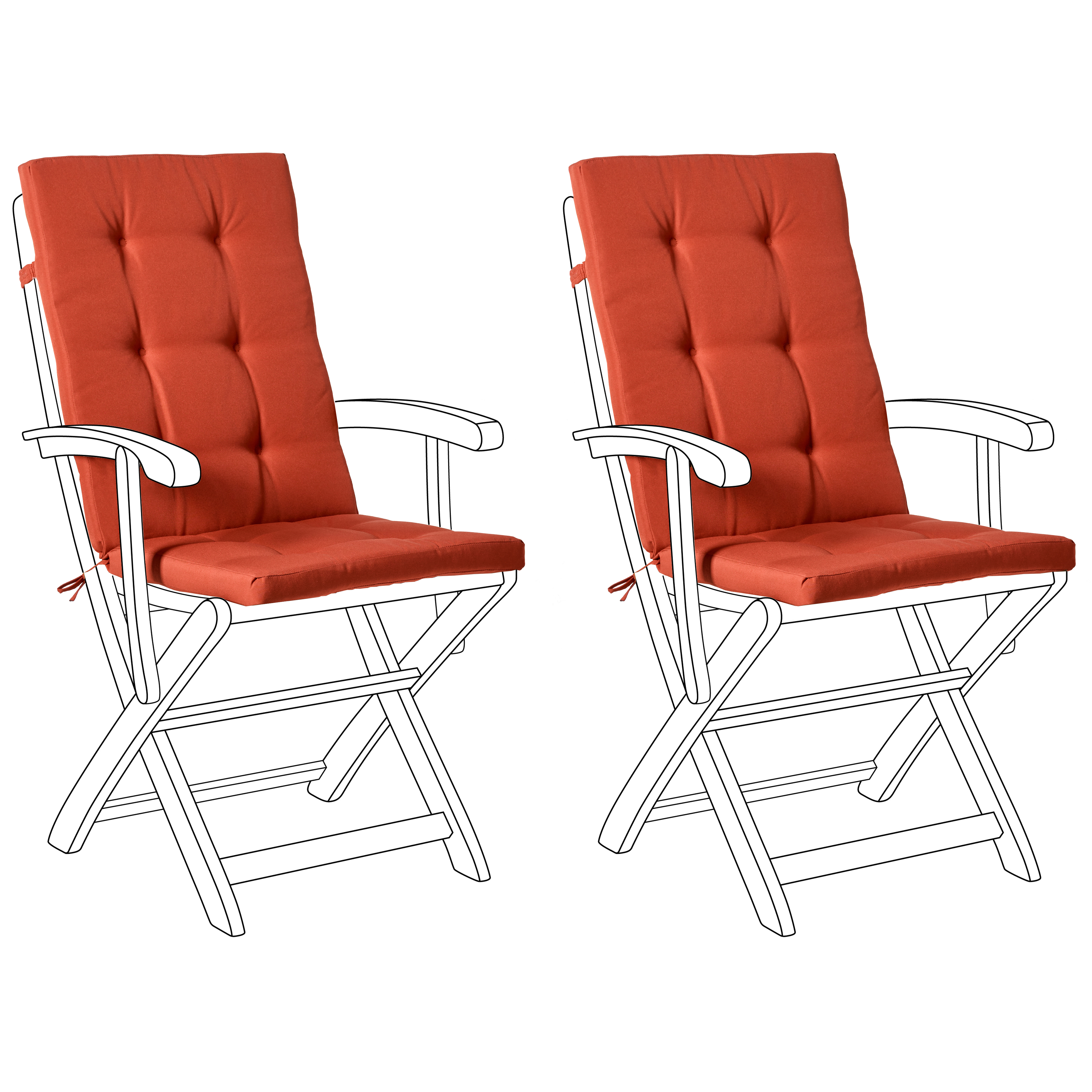 Set di 2 cuscini per sedute e schienale da esterno con lacci rosso stile elegante giardino