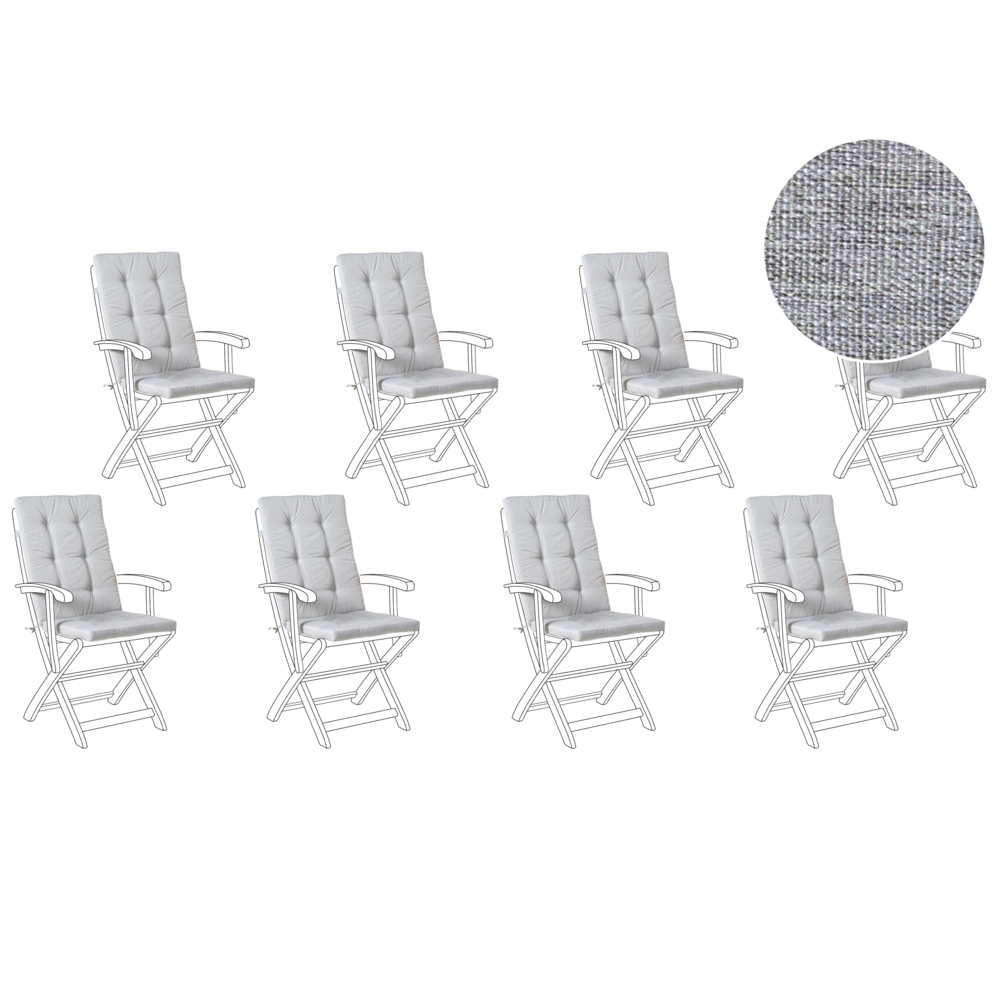 Set di 8 cuscini per sedile/schienale per sedie da esterno con lacci grigio giardino esterno