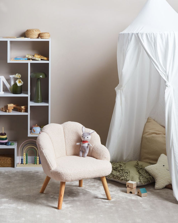 Poltrona per bambini con gambe in legno Rosa pastello cemeretta