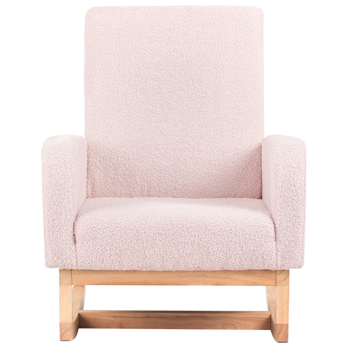 Sedia a dondolo per bambini Boucle in legno per bambini rosa pastello cameretta