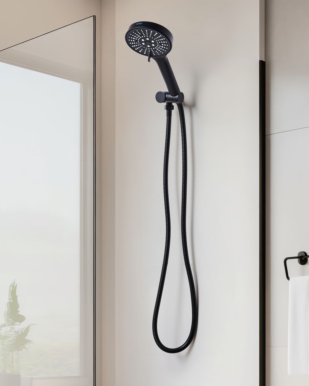 Soffione doccia con tubo flessibile 6 modalità di getto in metallo nero classico moderno