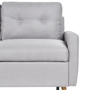 Divano letto ad angolo in tessuto grigio chiaro 4 posti contenitore a forma di L con orientamento a versione destra