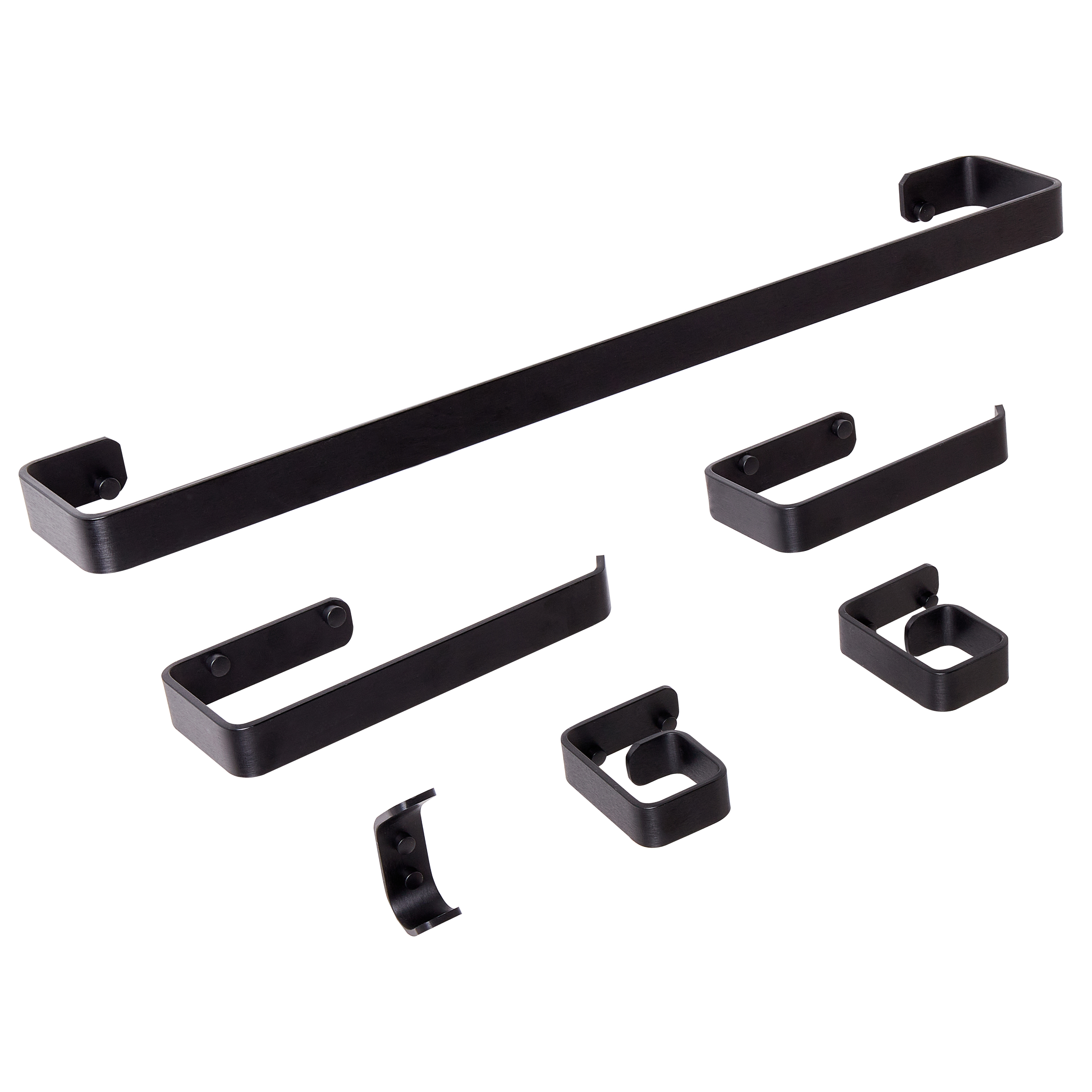 Set di 6 accessori da bagno in alluminio e vetro finitura opaca nera