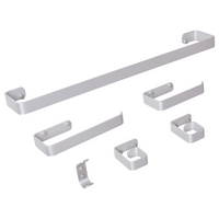 Set di 6 accessori da bagno in alluminio e vetro finitura opaca argento