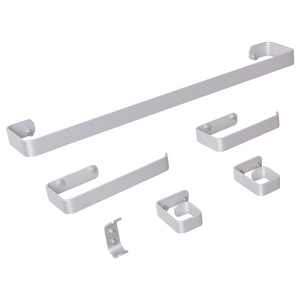 Set di 6 accessori da bagno in alluminio e vetro finitura opaca argento