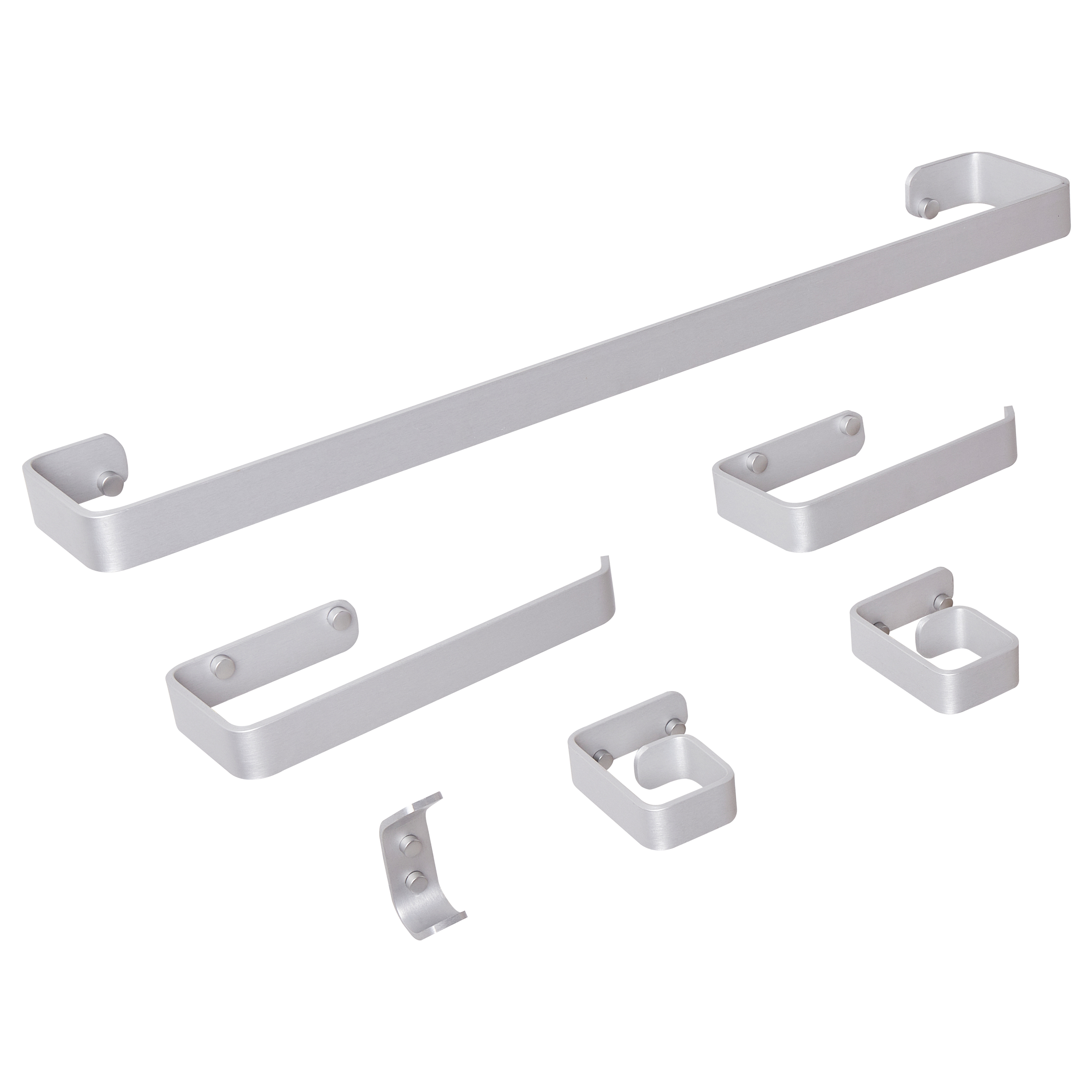 Set di 6 accessori da bagno in alluminio e vetro finitura opaca argento