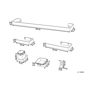Set di 6 accessori da bagno in alluminio e vetro finitura opaca argento
