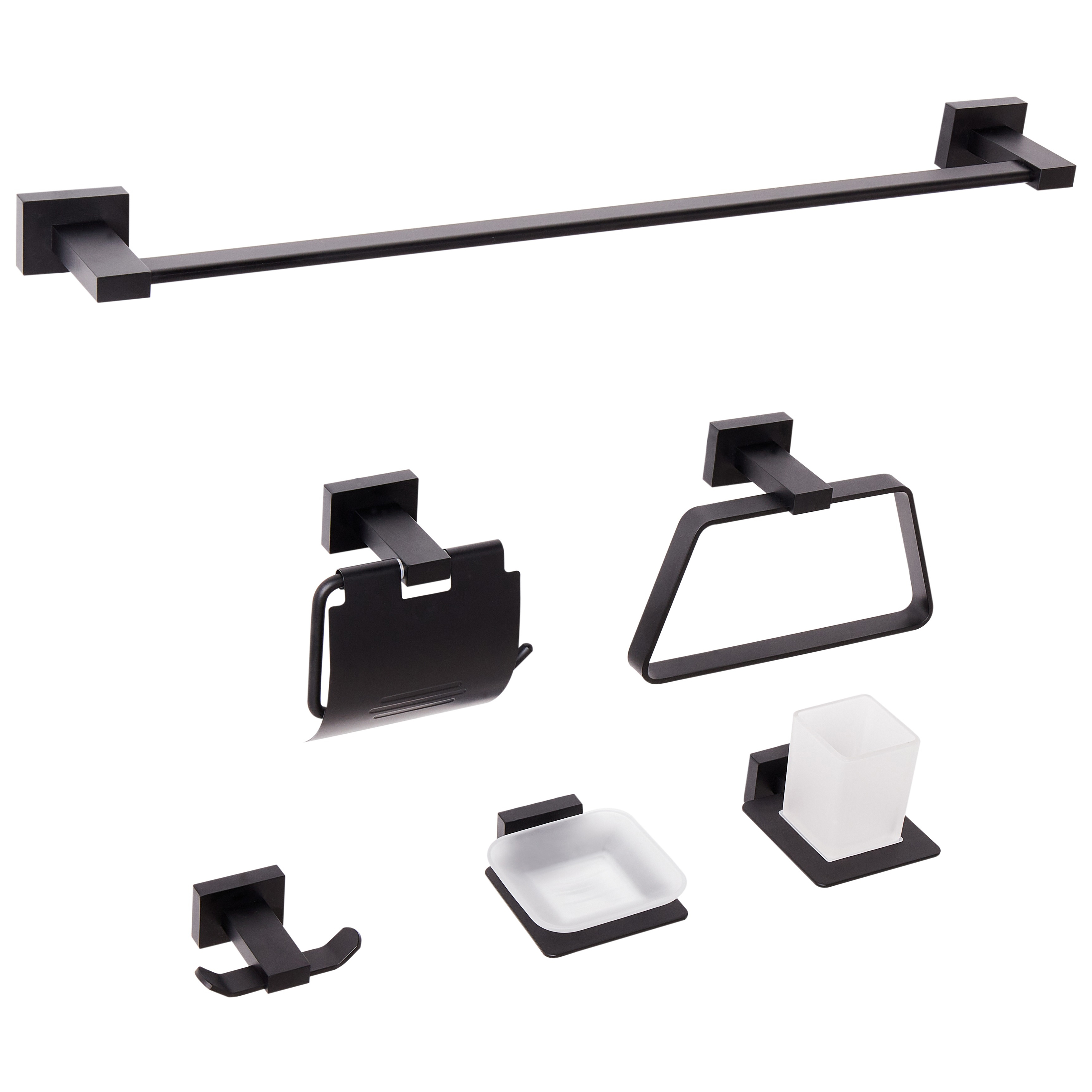 Set di 6 accessori da bagno in alluminio nero con bicchiere e portasapone Accessori da bagno in stile moderno