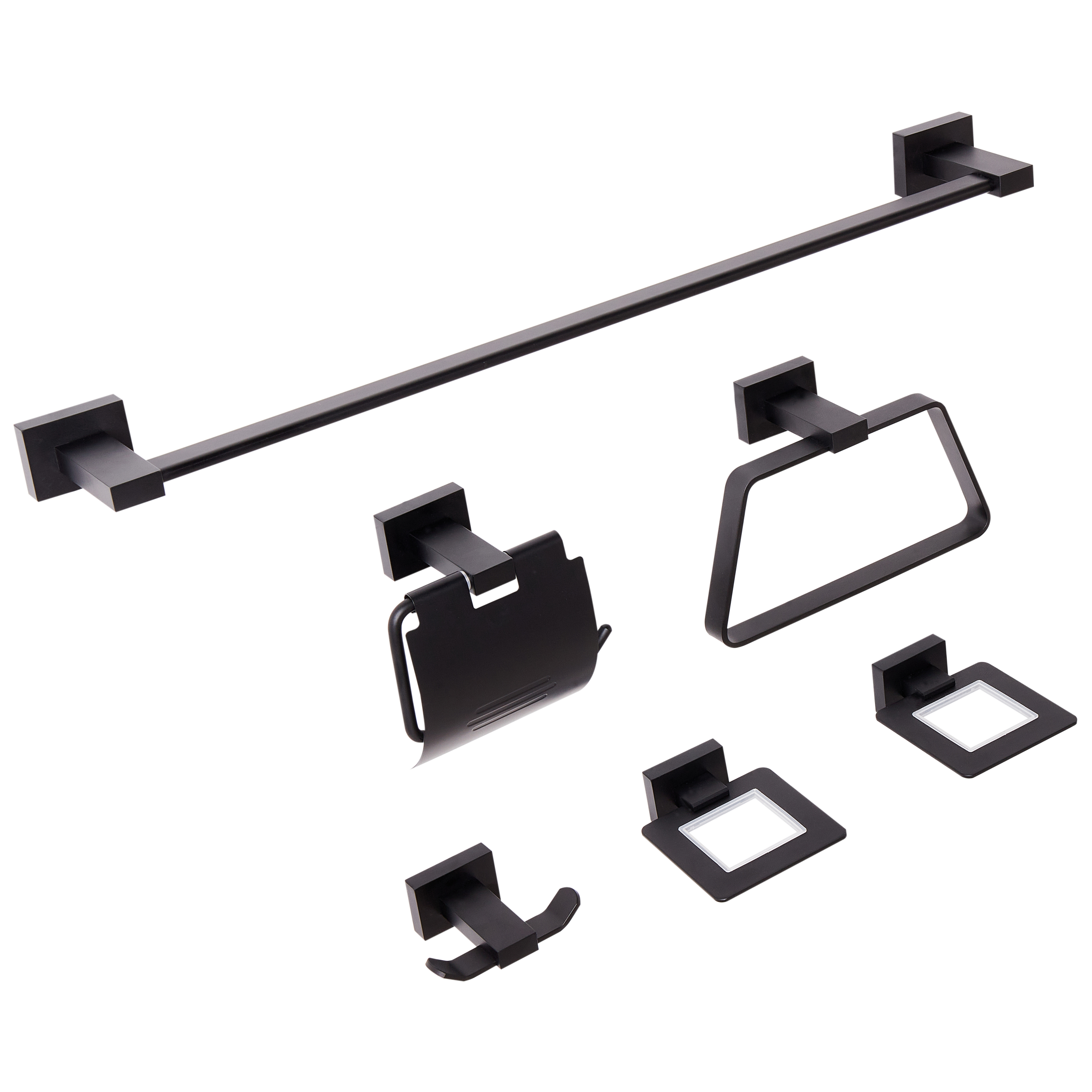 Set di 6 accessori da bagno in alluminio nero con bicchiere e portasapone Accessori da bagno in stile moderno