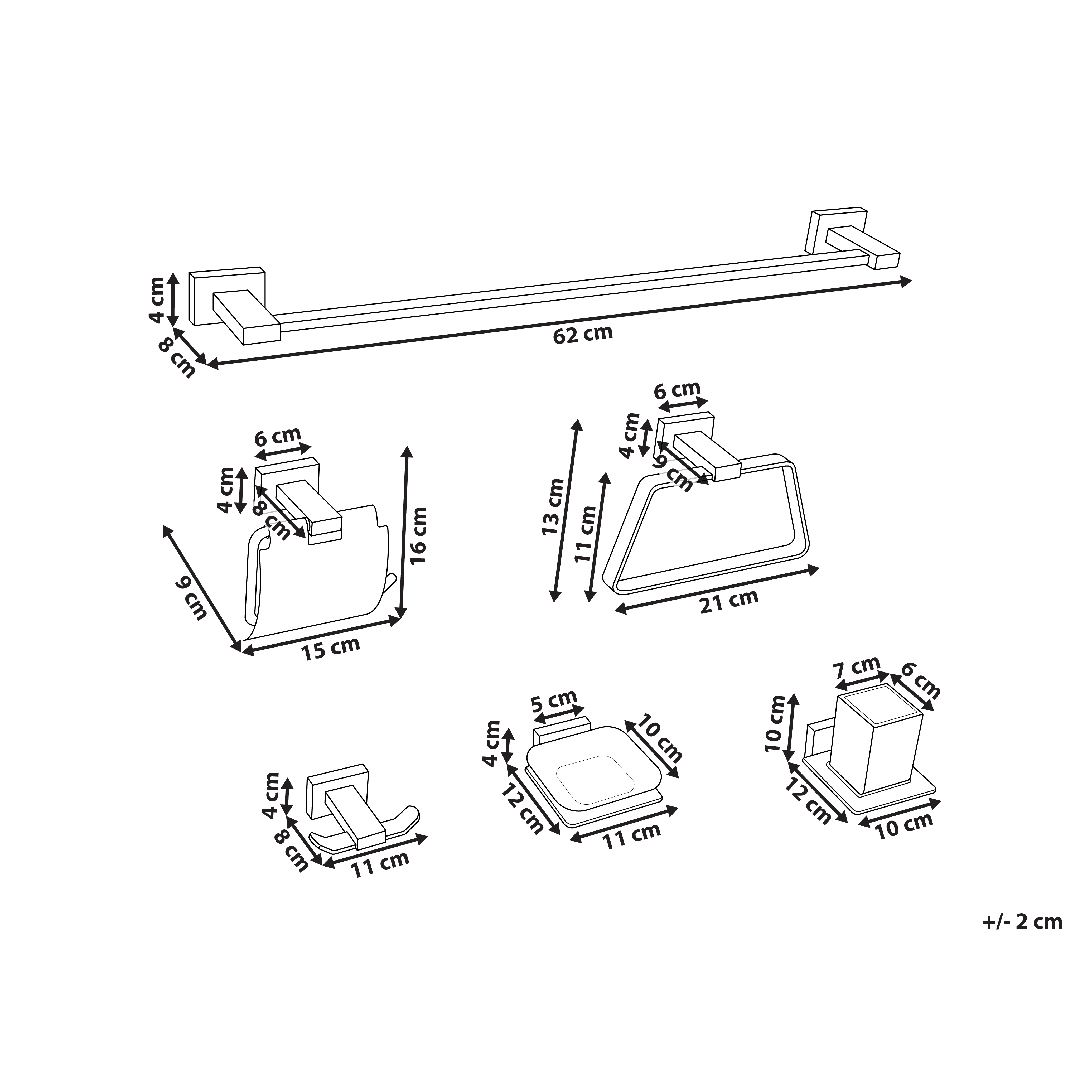 Set di 6 accessori da bagno in alluminio nero con bicchiere e portasapone Accessori da bagno in stile moderno