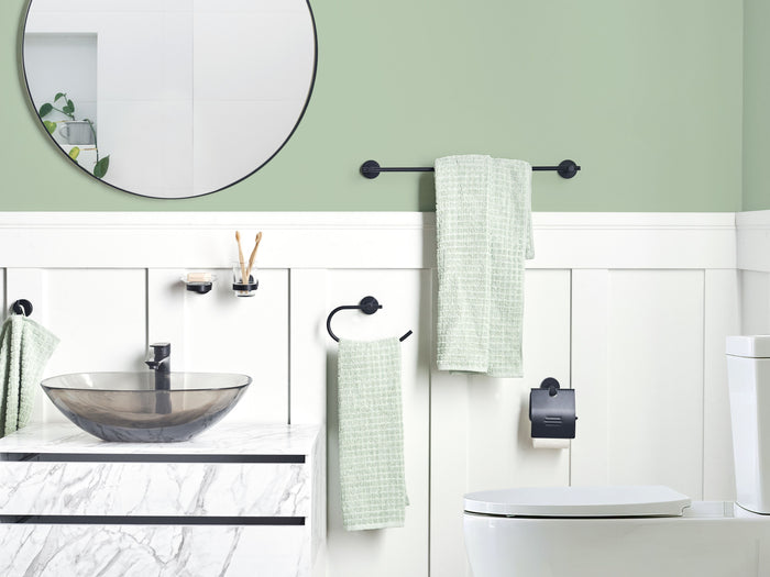 Set di 6 accessori da bagno in alluminio nero opaco con bicchiere e portasapone inclusi Accessori da bagno moderni