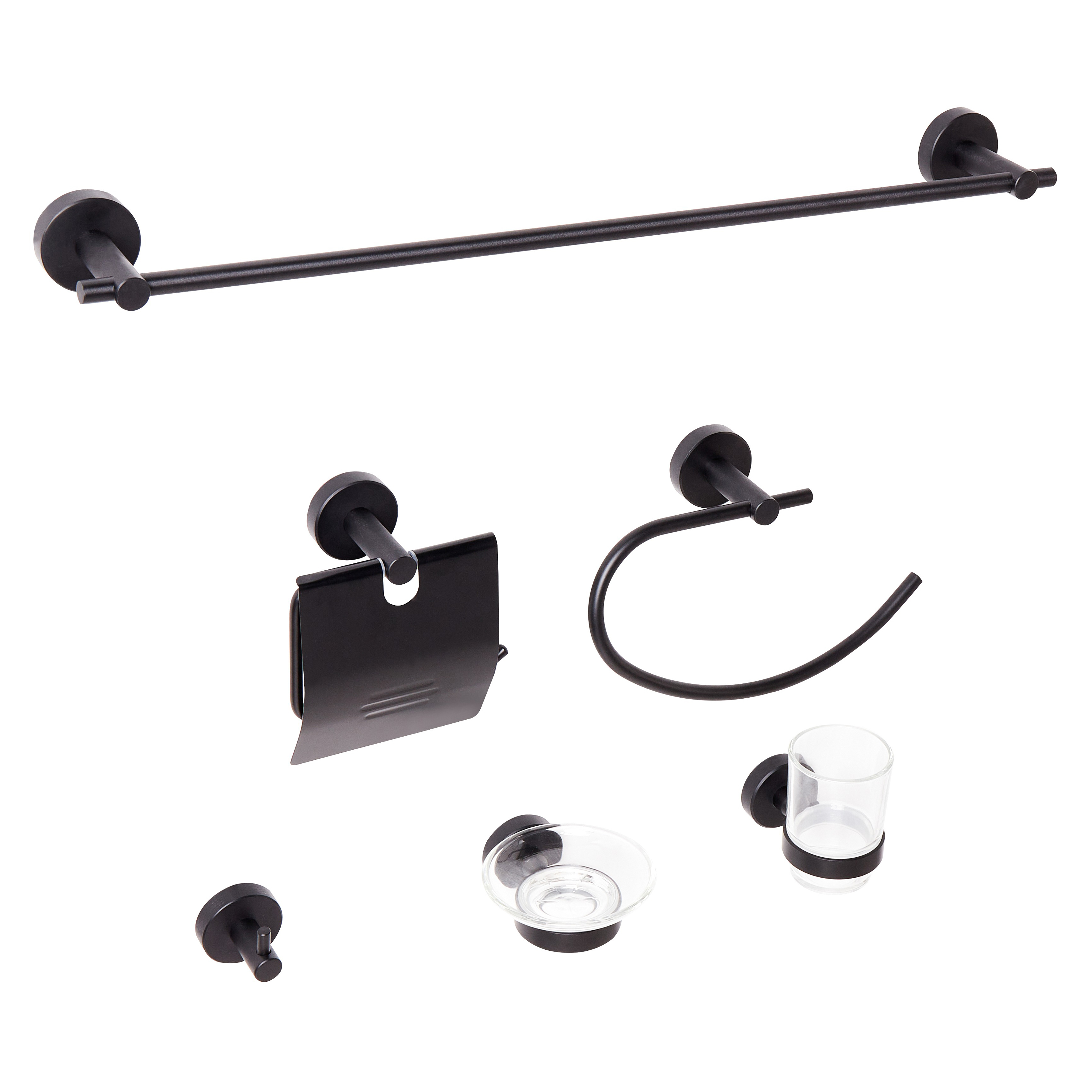 Set di 6 accessori da bagno in alluminio nero opaco con bicchiere e portasapone inclusi Accessori da bagno moderni