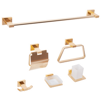 Set di 6 accessori da bagno in alluminio oro con bicchiere e portasapone Accessori da bagno in stile moderno