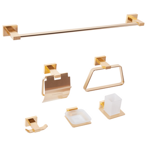 Set di 6 accessori da bagno in alluminio oro con bicchiere e portasapone Accessori da bagno in stile moderno