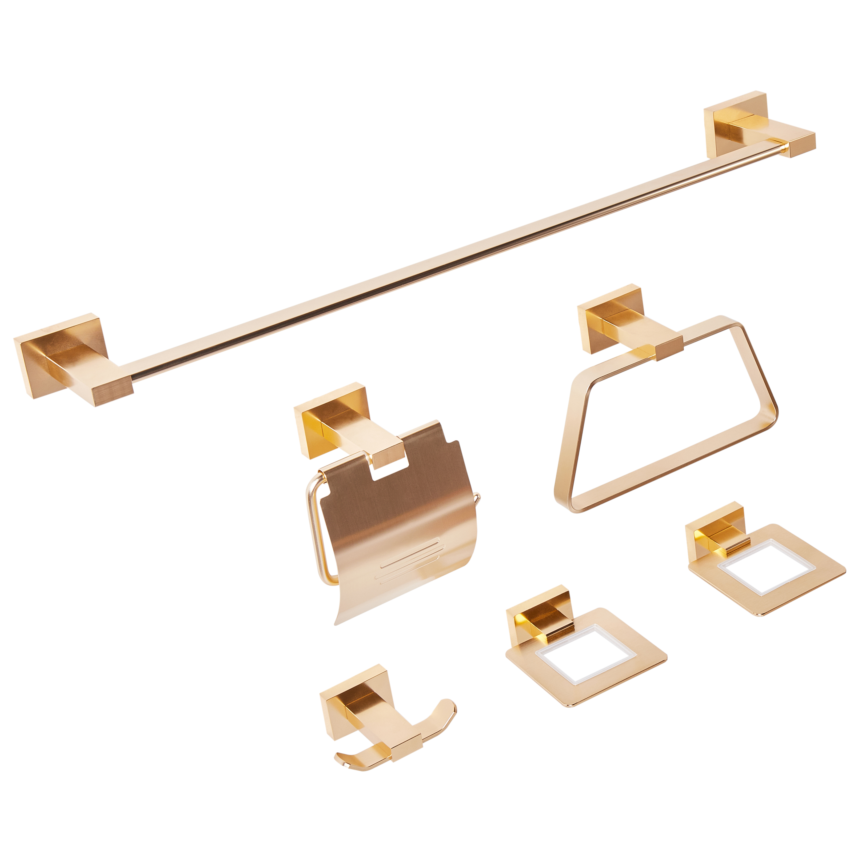 Set di 6 accessori da bagno in alluminio oro con bicchiere e portasapone Accessori da bagno in stile moderno