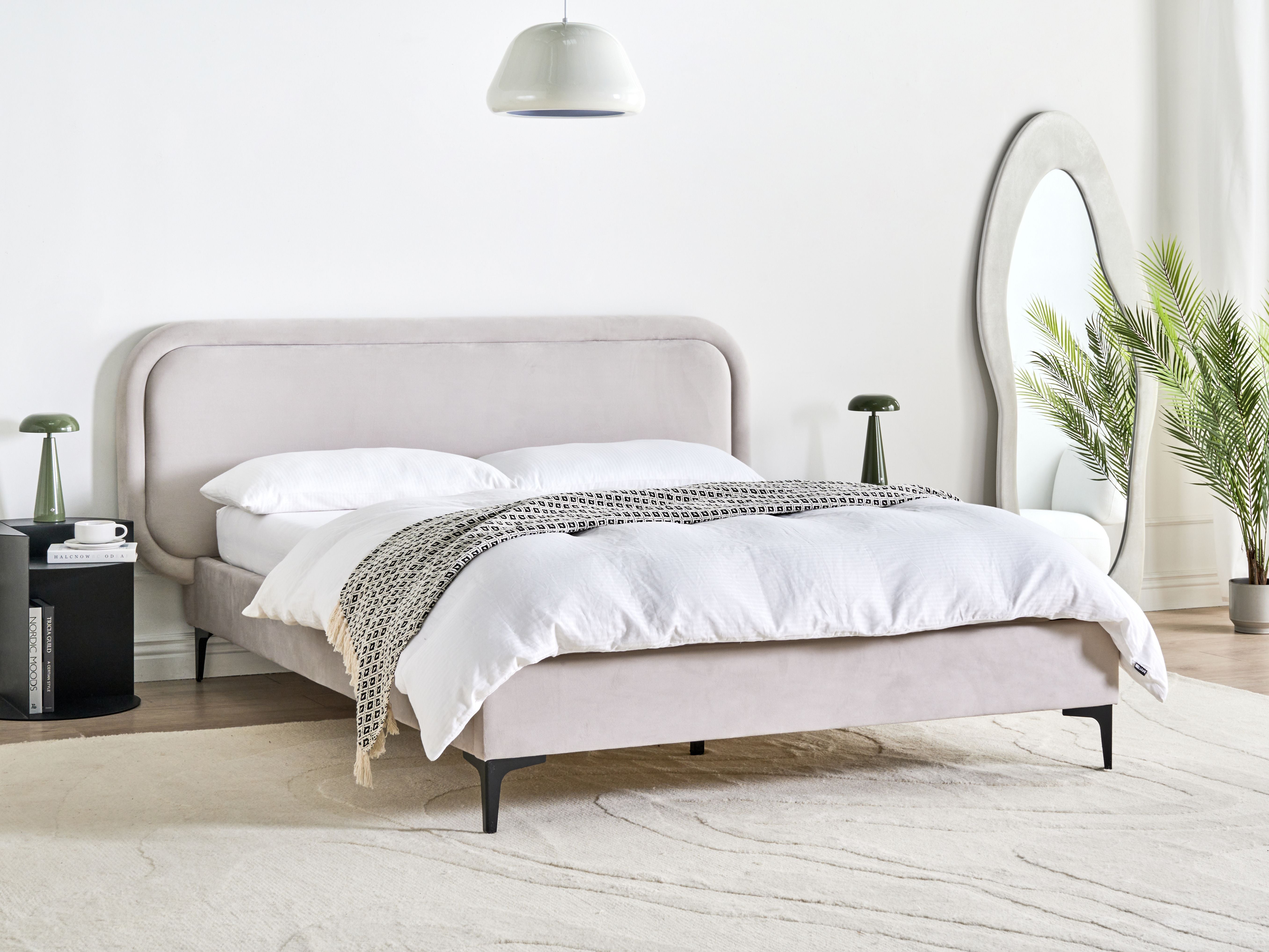 Letto matrimoniale EU Grigio Chiaro Velluto 140 x 200 cm Imbottito Telaio Poggiatesta