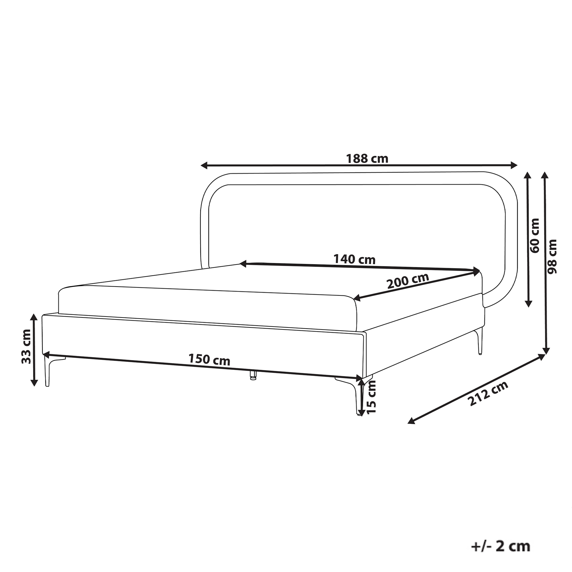 Letto matrimoniale EU Grigio Chiaro Velluto 140 x 200 cm Imbottito Telaio Poggiatesta