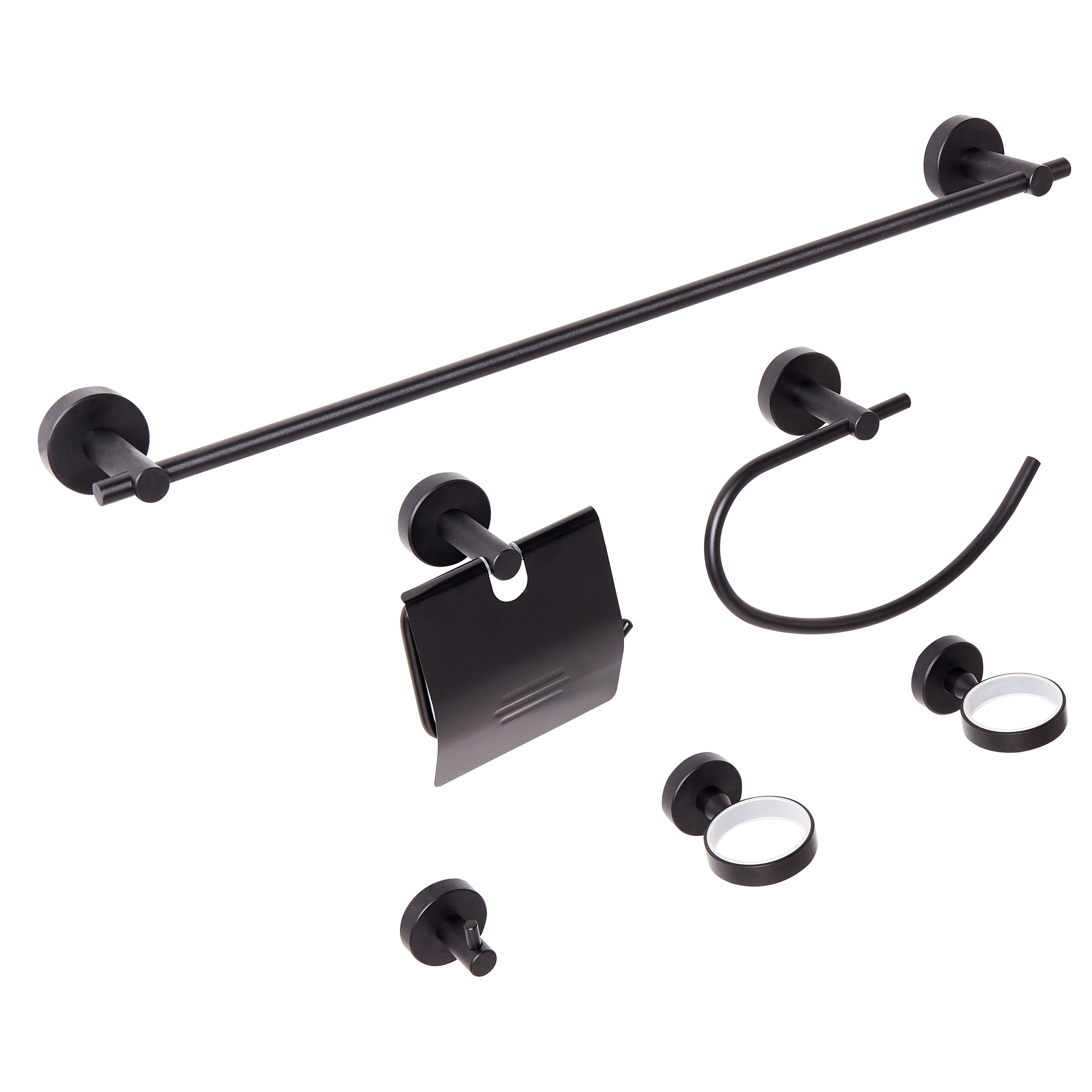Set di 6 accessori da bagno in alluminio nero opaco con bicchiere e portasapone inclusi Accessori da bagno moderni
