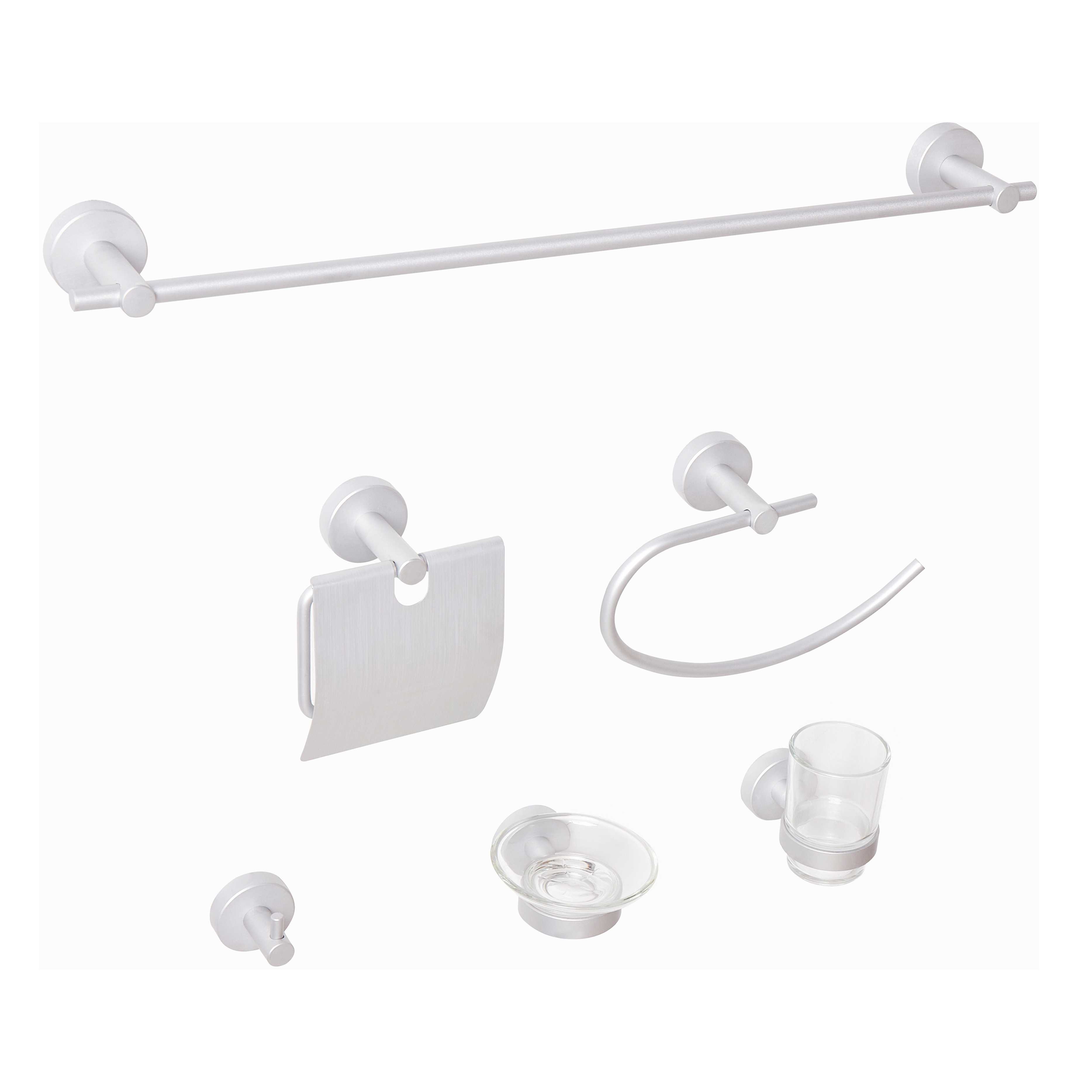 Set di 6 accessori da bagno in alluminio argento opaco con bicchiere e portasapone inclusi Accessori da bagno moderni