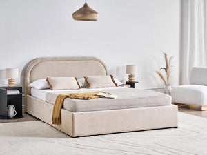 Letto matrimoniale EU Beige Tessuto 140 x 200 cm Struttura imbottita con contenitore