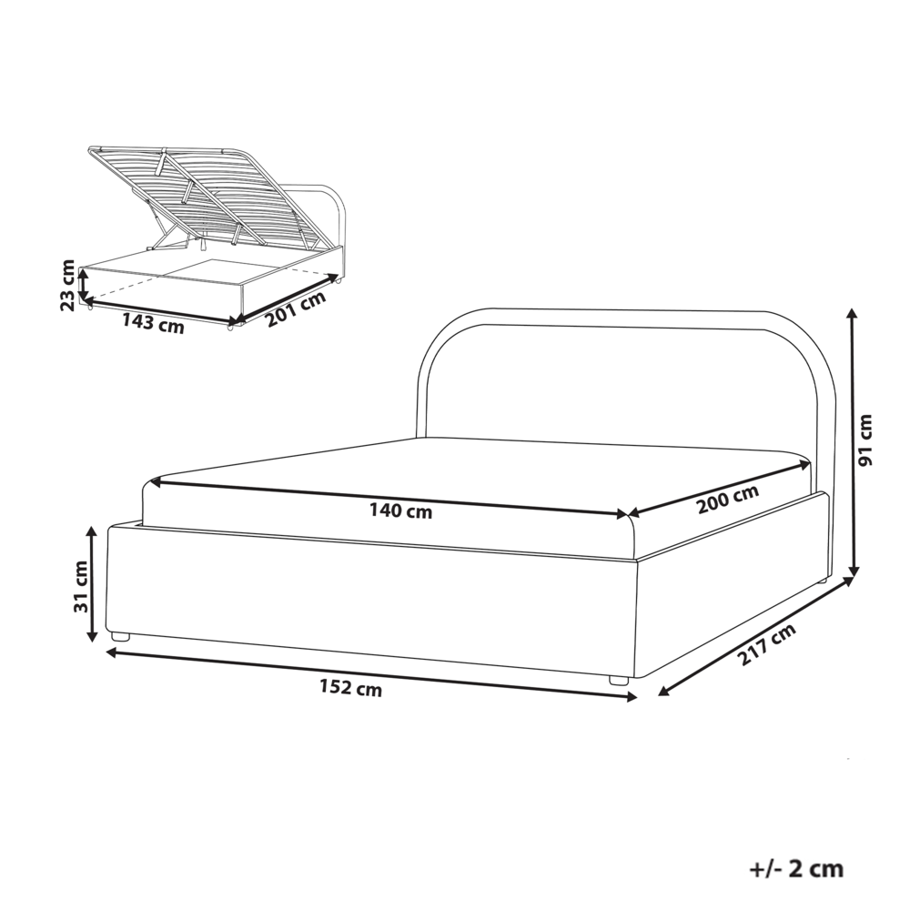 Letto matrimoniale EU Beige Tessuto 140 x 200 cm Struttura imbottita con contenitore