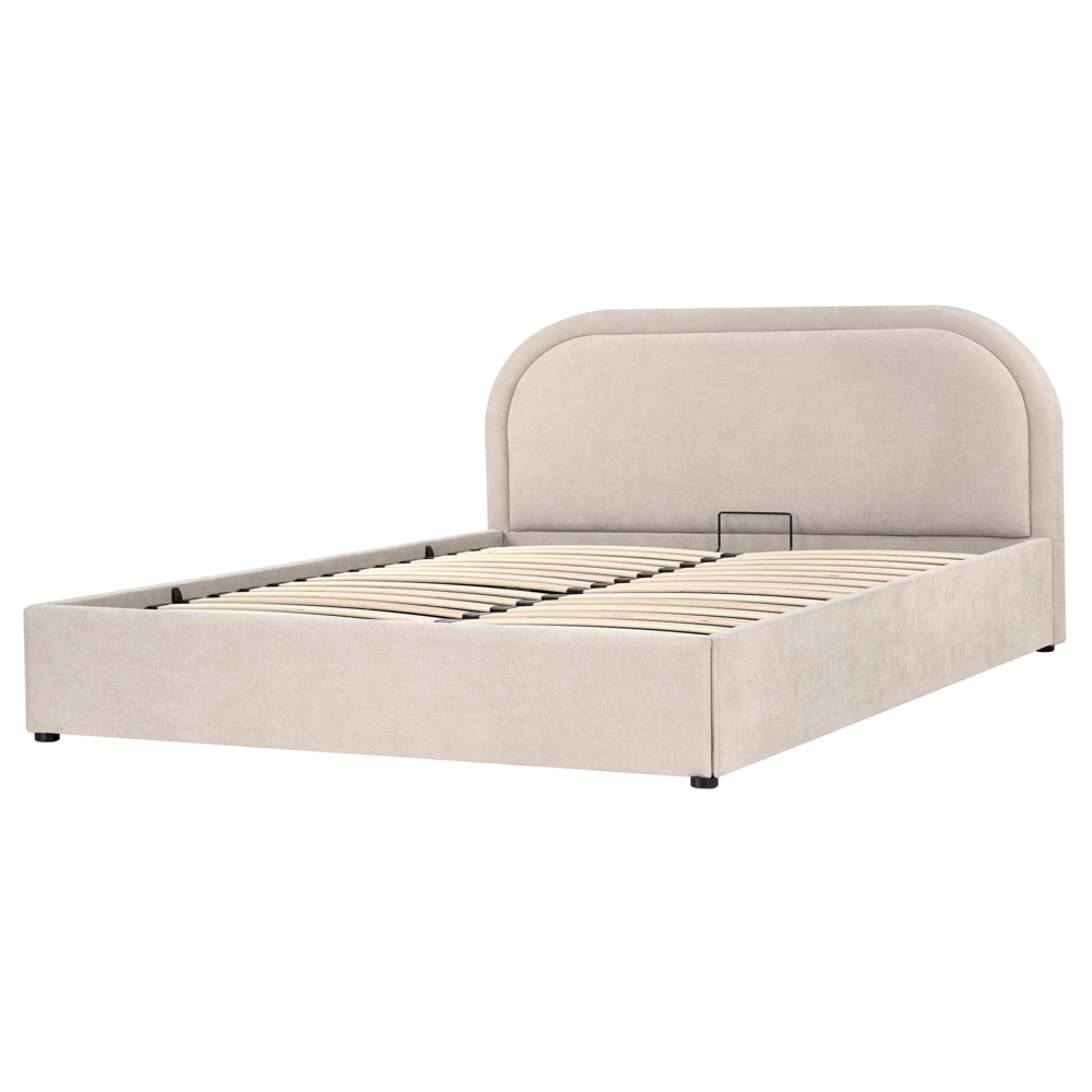 Letto matrimoniale EU Beige Tessuto 160 x 200 cm Struttura imbottita con contenitore