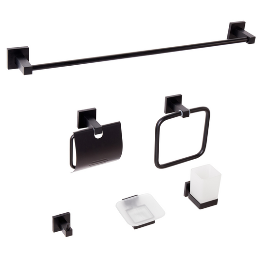 Set di 6 accessori per il bagno in alluminio nero opaco con bicchiere e portasapone inclusi Accessori per il bagno moderno classico