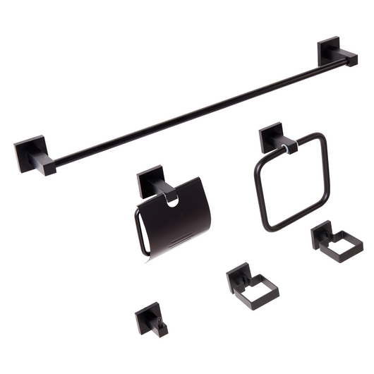 Set di 6 accessori per il bagno in alluminio nero opaco con bicchiere e portasapone inclusi Accessori per il bagno moderno classico