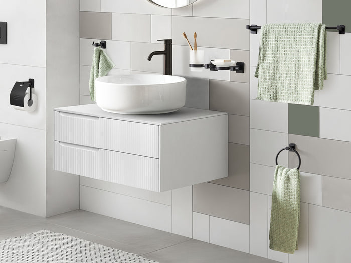 Set di 6 accessori per il bagno in alluminio nero con bicchiere e portasapone Accessori per il bagno in stile moderno Elegante