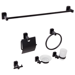 Set di 6 accessori per il bagno in alluminio nero con bicchiere e portasapone Accessori per il bagno in stile moderno Elegante