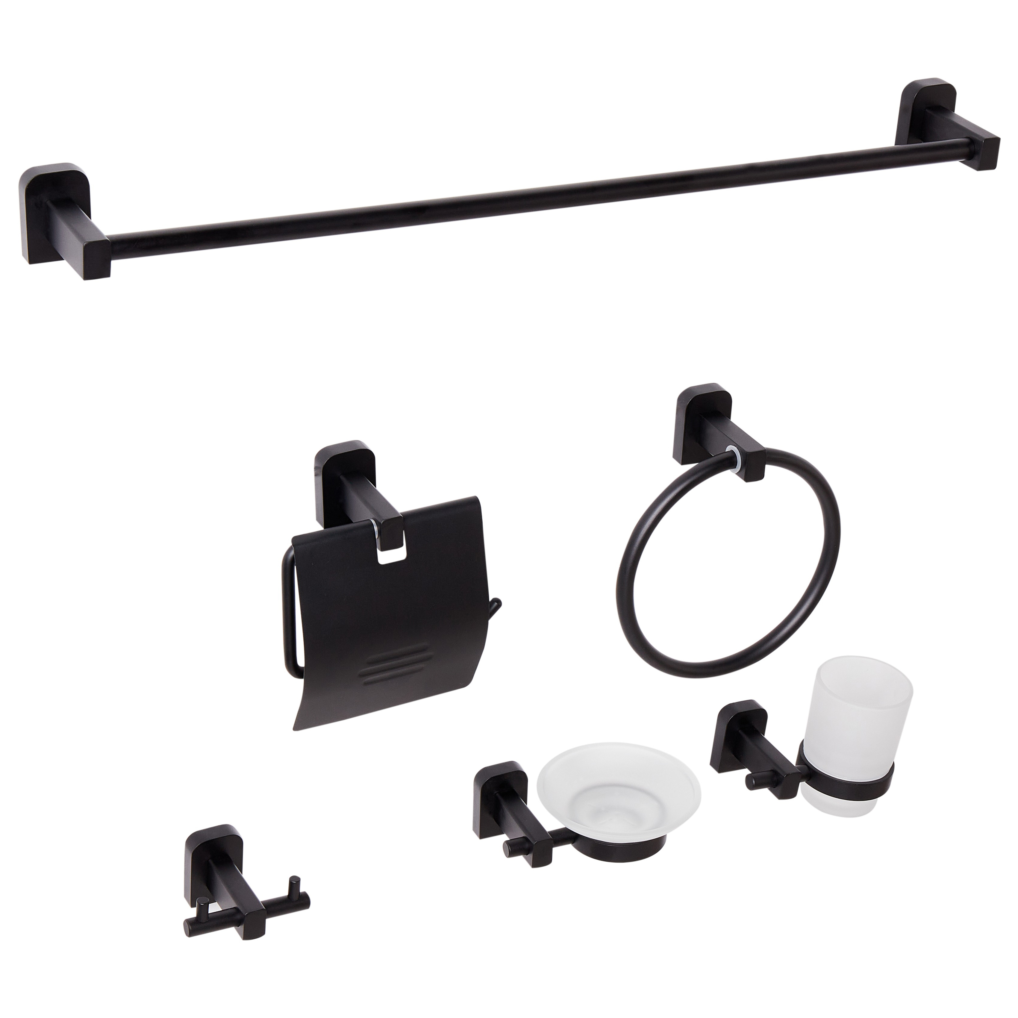 Set di 6 accessori per il bagno in alluminio nero con bicchiere e portasapone Accessori per il bagno in stile moderno Elegante