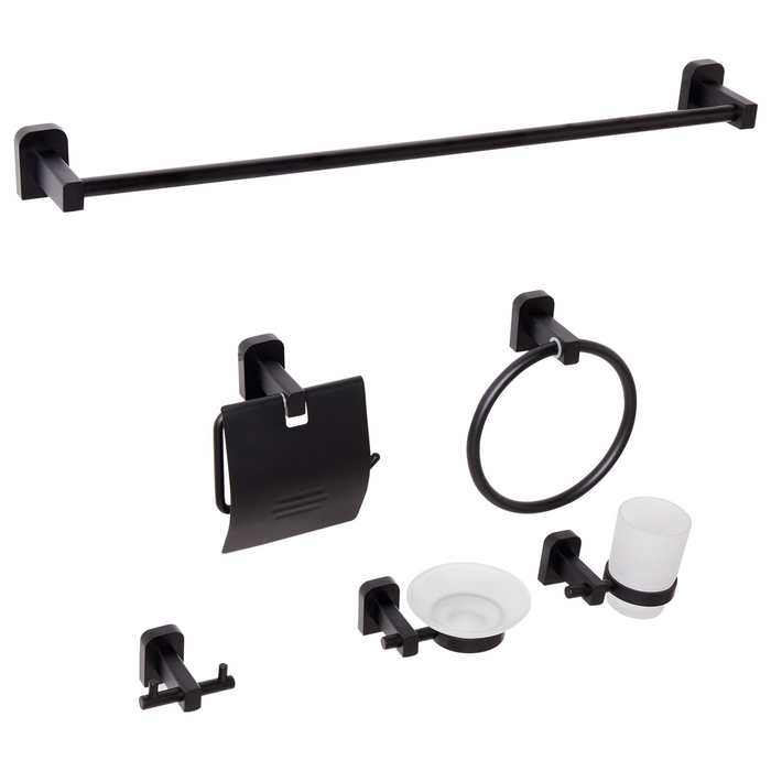 Set di 6 accessori per il bagno in alluminio nero con bicchiere e portasapone Accessori per il bagno in stile moderno Elegante