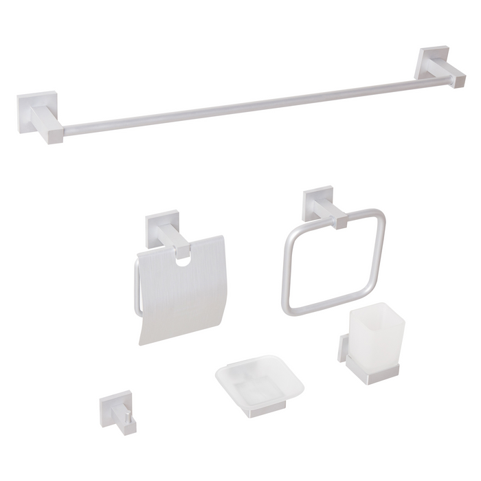 Set di 6 accessori per il bagno in alluminio argento opaco con bicchiere e portasapone inclusi Accessori per il bagno moderno classico