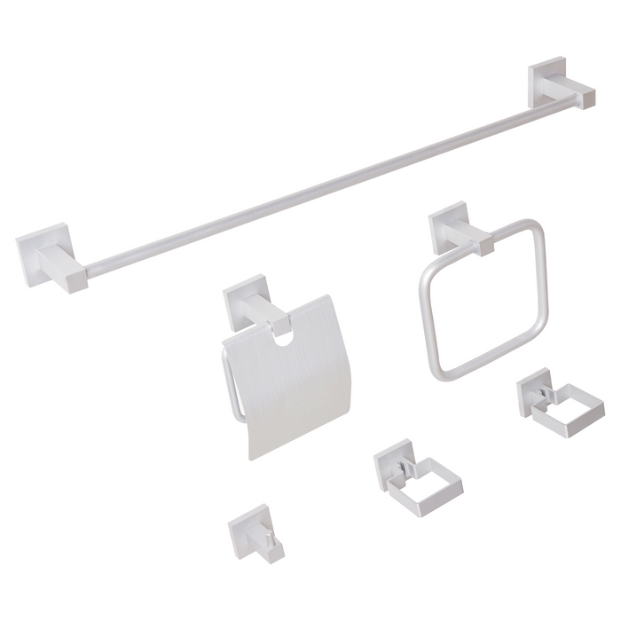 Set di 6 accessori per il bagno in alluminio argento opaco con bicchiere e portasapone inclusi Accessori per il bagno moderno classico