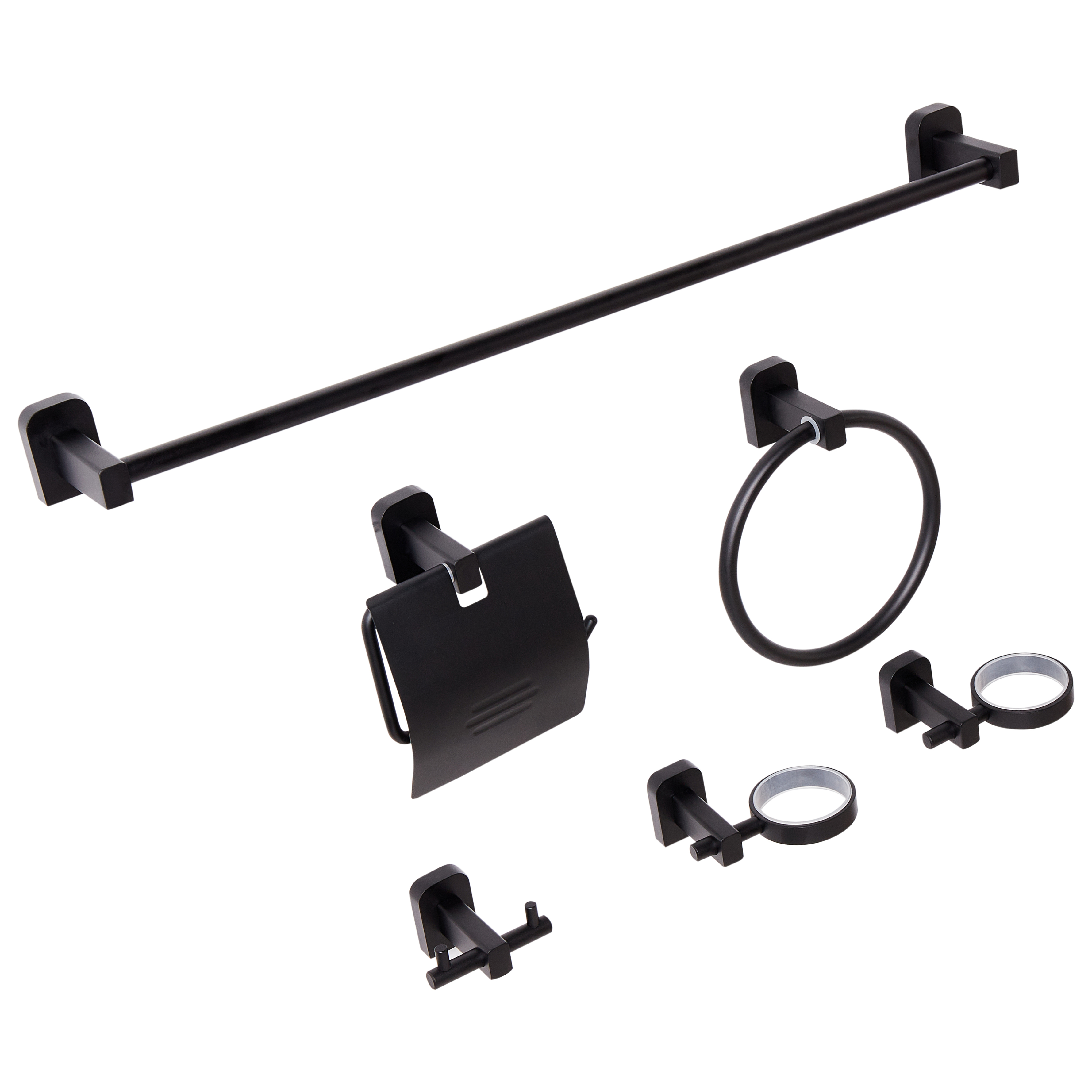 Set di 6 accessori per il bagno in alluminio nero con bicchiere e portasapone Accessori per il bagno in stile moderno Elegante