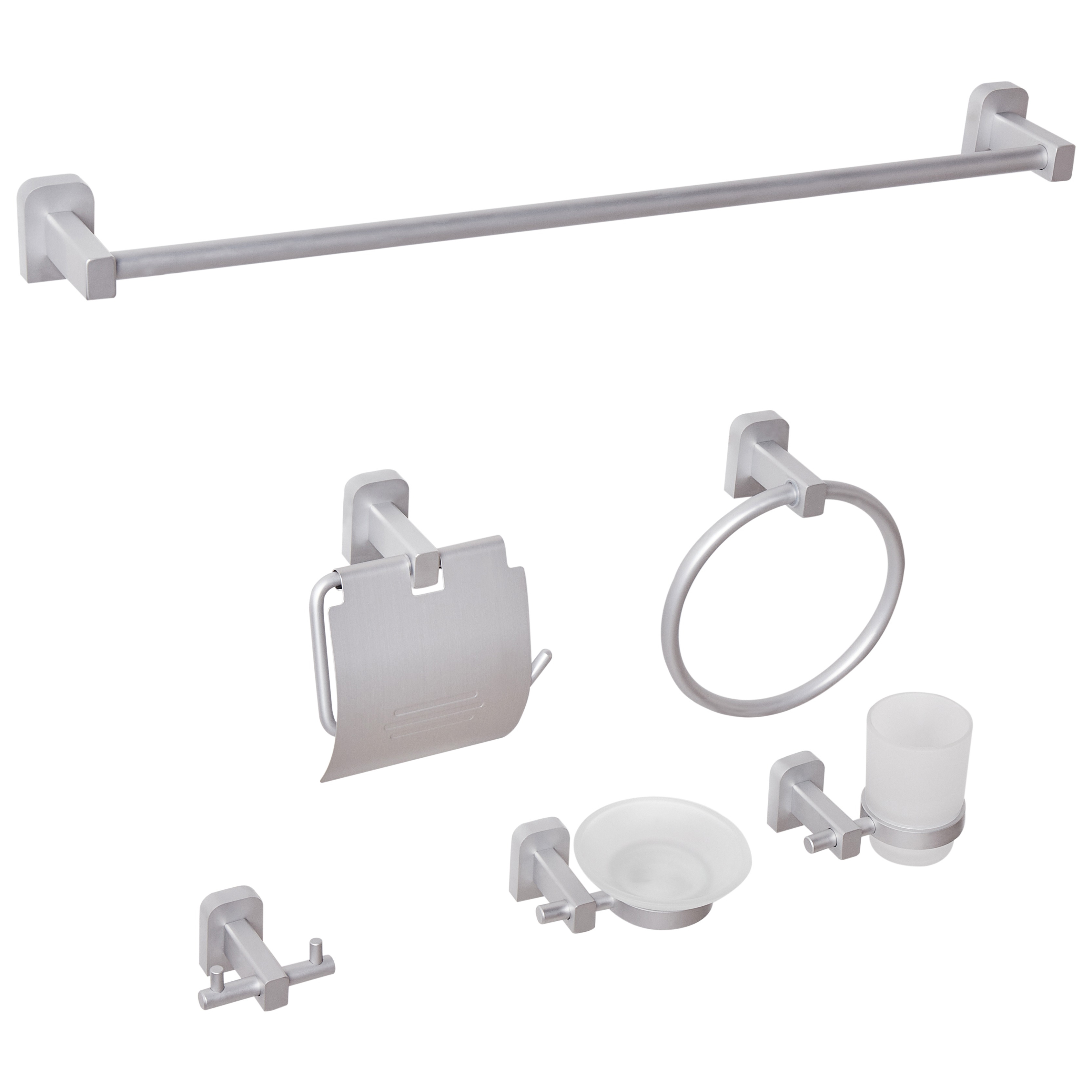 Set di 6 accessori per il bagno in alluminio argento con bicchiere e portasapone Accessori per il bagno in stile moderno Elegante