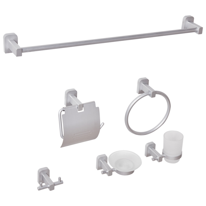 Set di 6 accessori per il bagno in alluminio argento con bicchiere e portasapone Accessori per il bagno in stile moderno Elegante