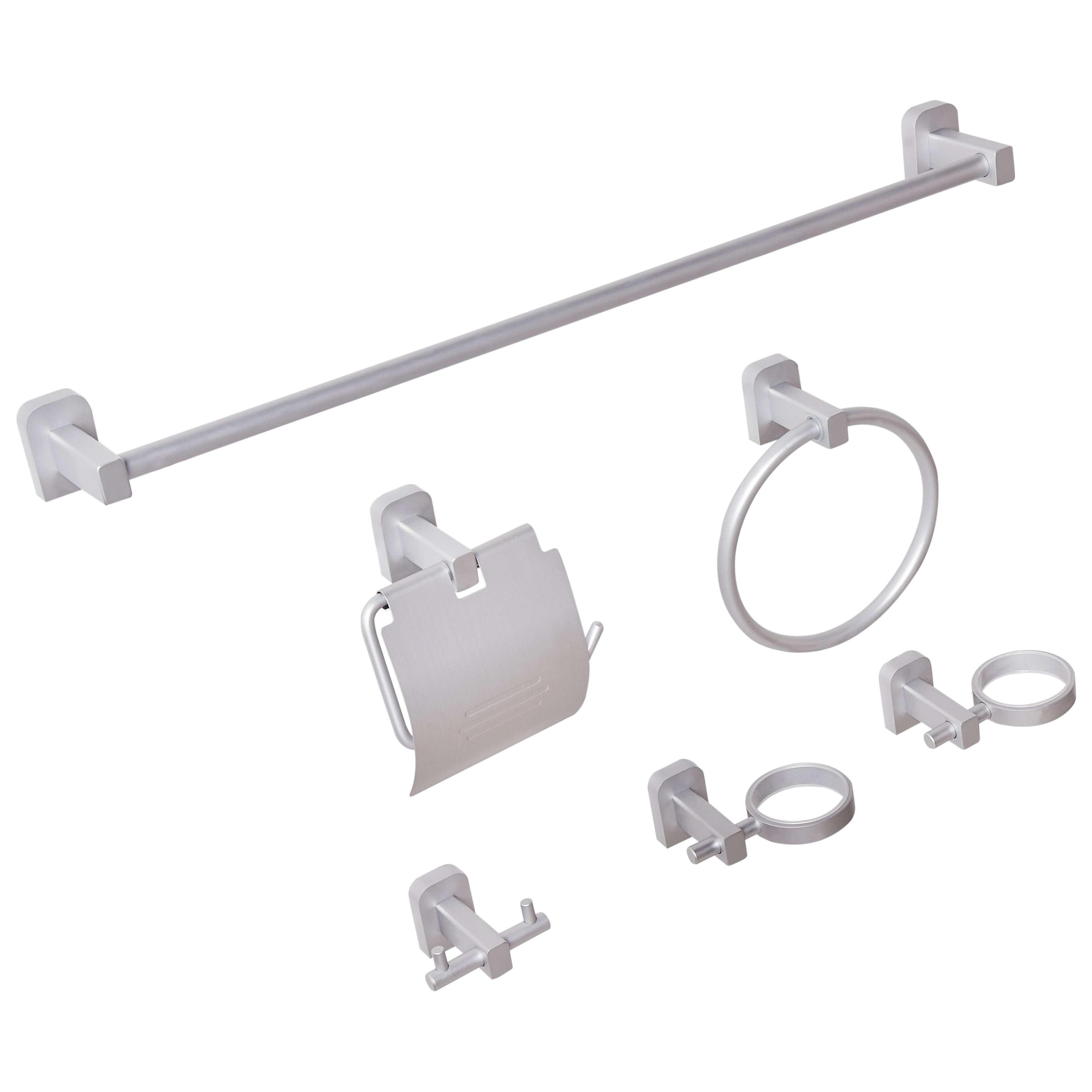 Set di 6 accessori per il bagno in alluminio argento con bicchiere e portasapone Accessori per il bagno in stile moderno Elegante