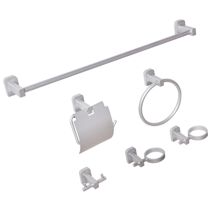 Set di 6 accessori per il bagno in alluminio argento con bicchiere e portasapone Accessori per il bagno in stile moderno Elegante