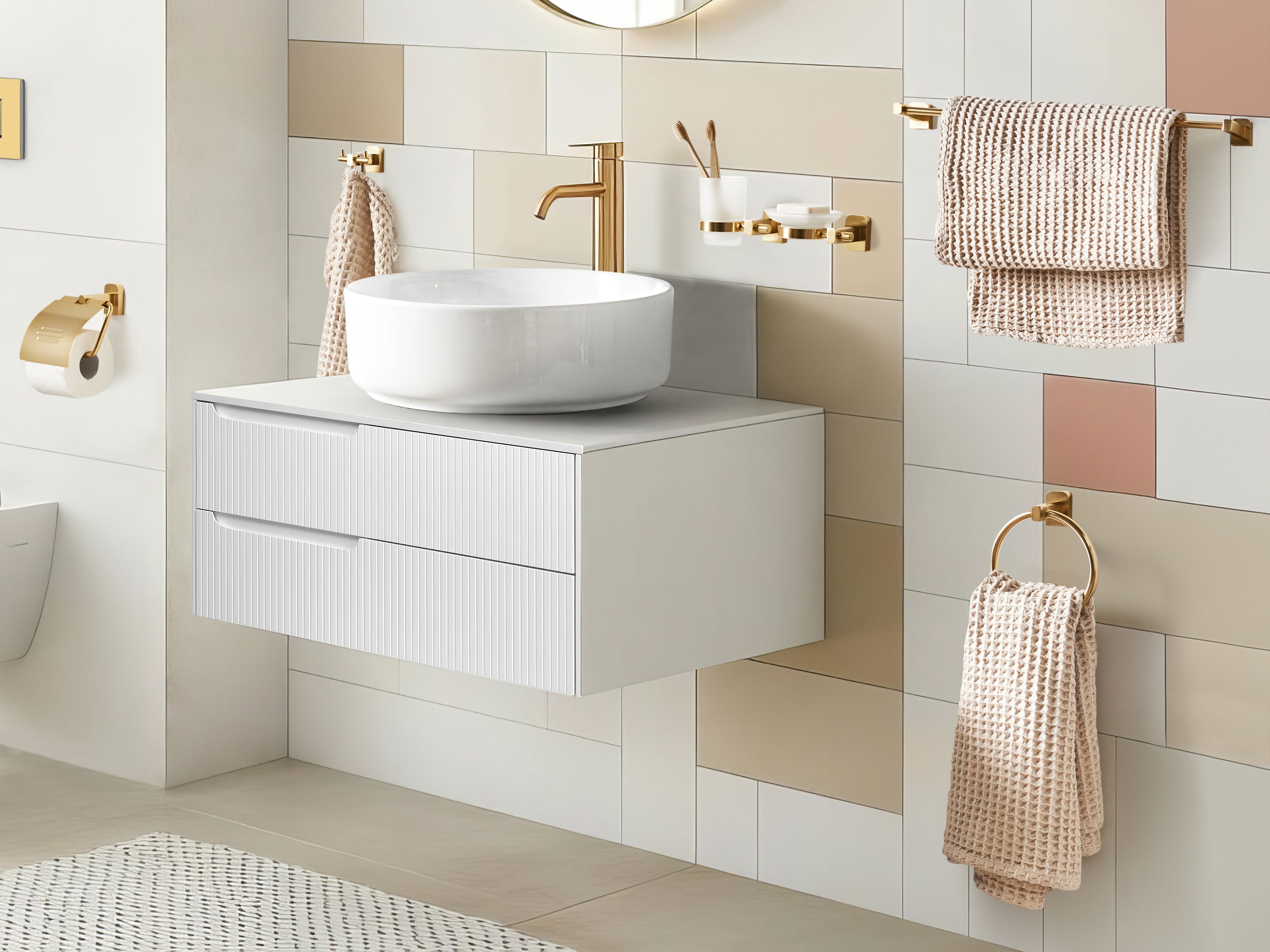 Set di 6 accessori per il bagno in alluminio oro con bicchiere e portasapone Accessori per il bagno in stile moderno Elegante