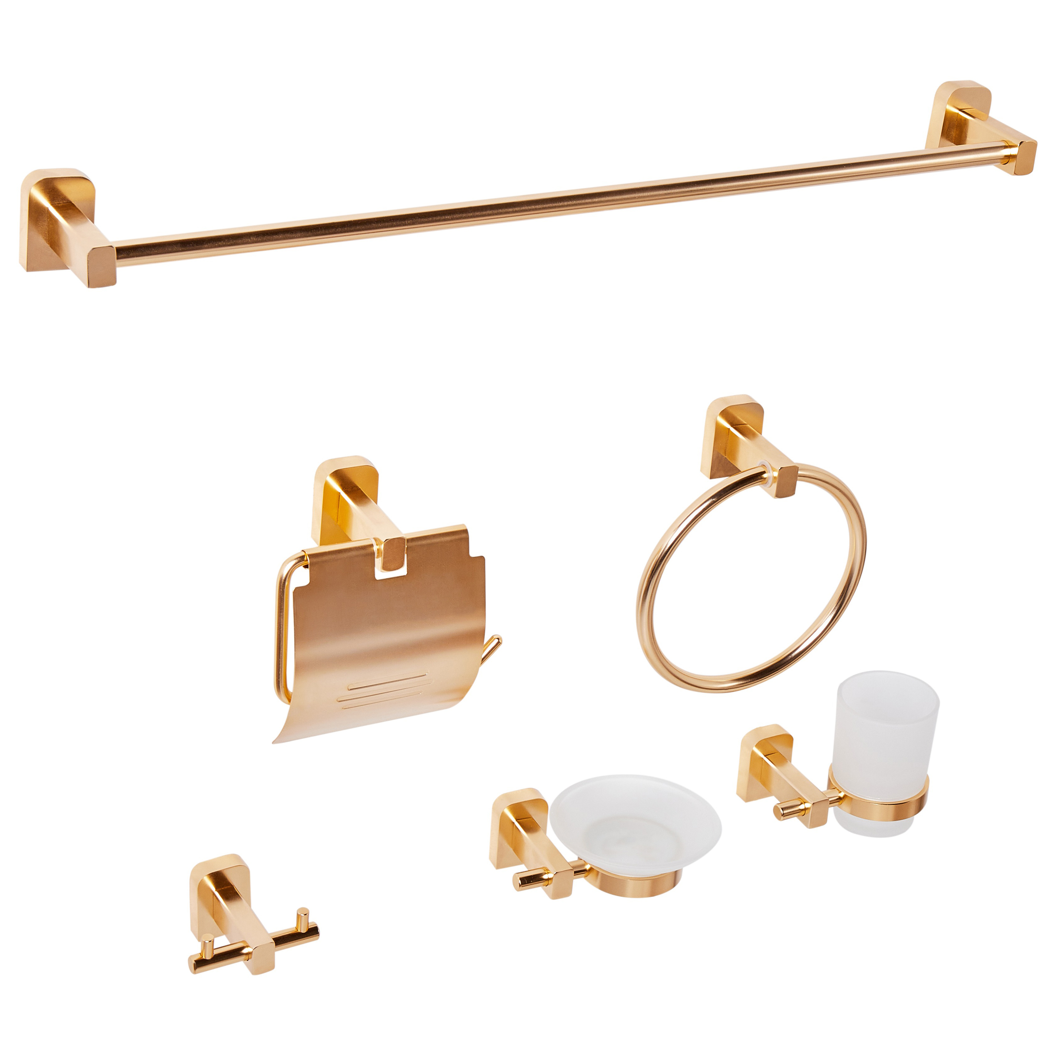 Set di 6 accessori per il bagno in alluminio oro con bicchiere e portasapone Accessori per il bagno in stile moderno Elegante