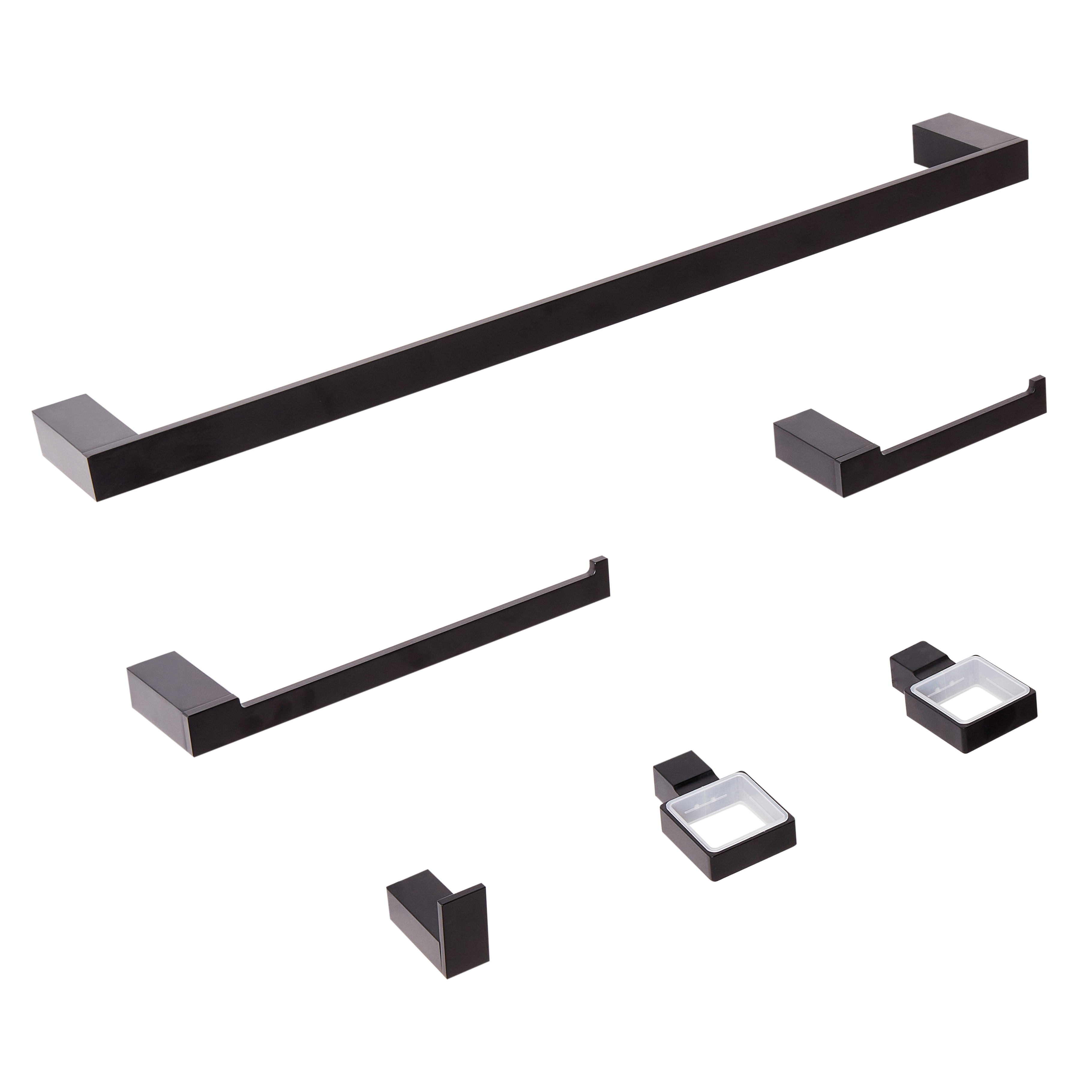 Set di 6 Accessori da bagno in alluminio nero con bicchiere e portasapone minimalisti