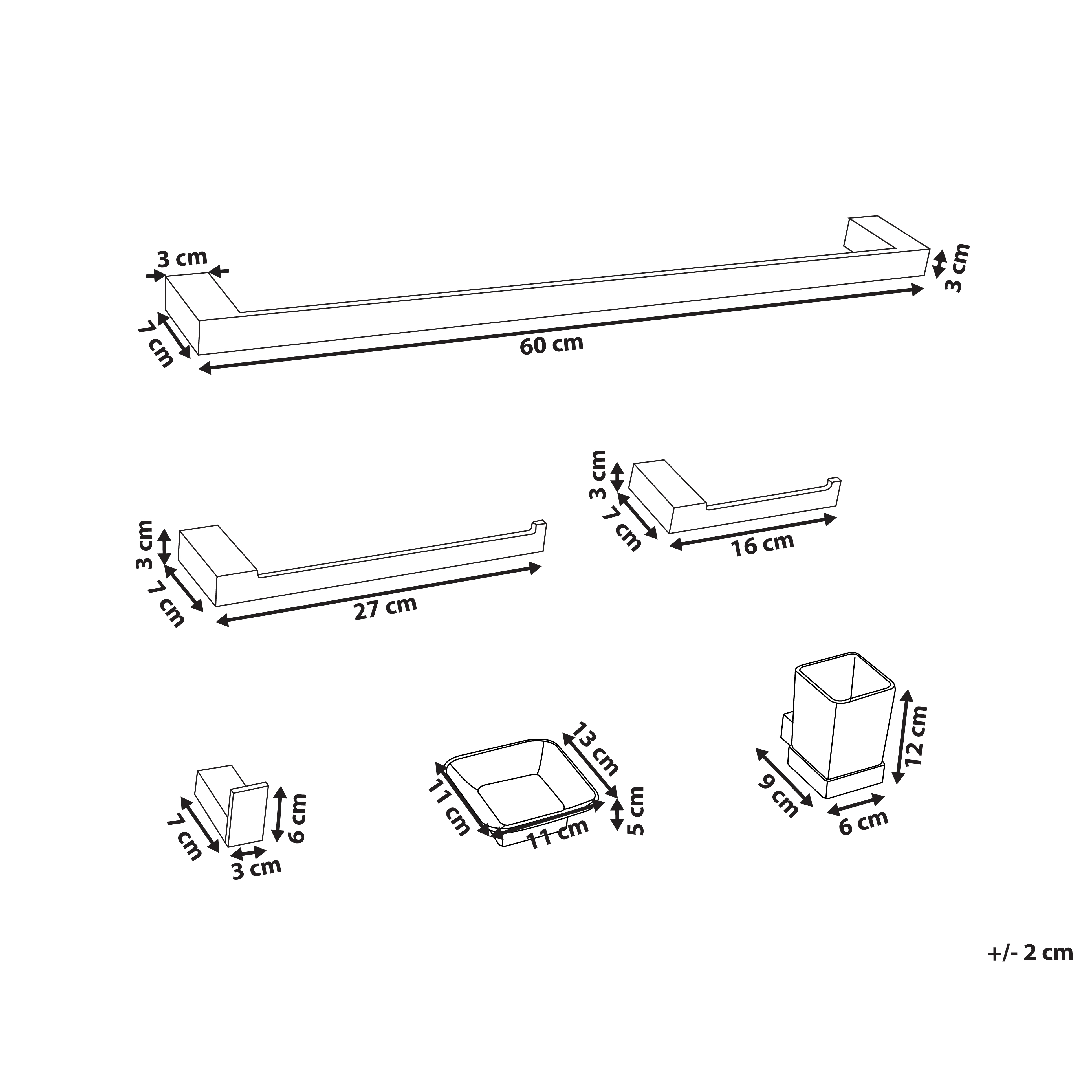 Set di 6 Accessori da bagno in alluminio nero con bicchiere e portasapone minimalisti
