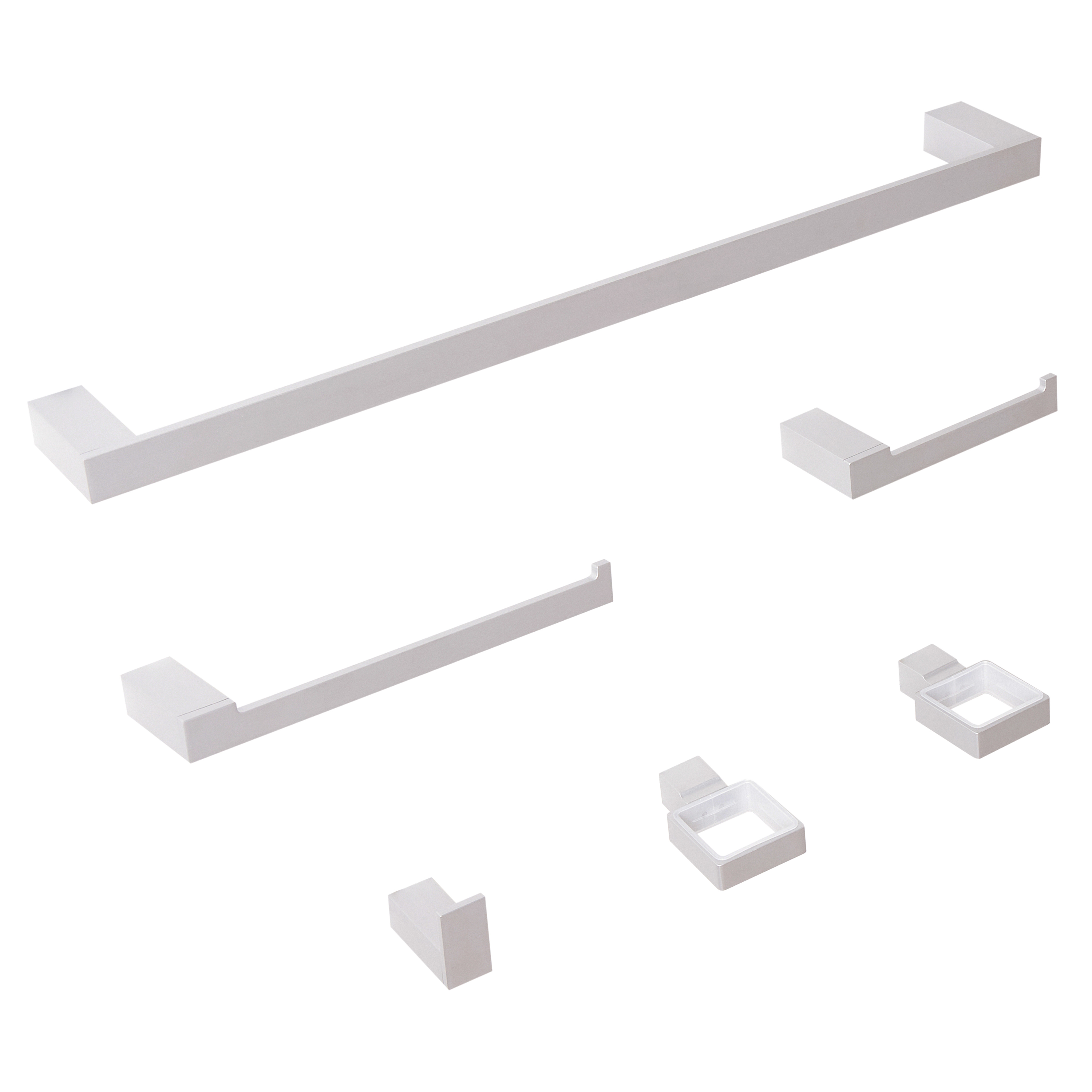 Set di 6 Accessori da bagno in alluminio argento con bicchiere e portasapone minimalisti