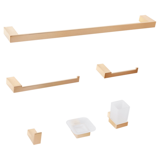 Set di 6 Accessori da bagno in alluminio oro con bicchiere e portasapone minimalisti